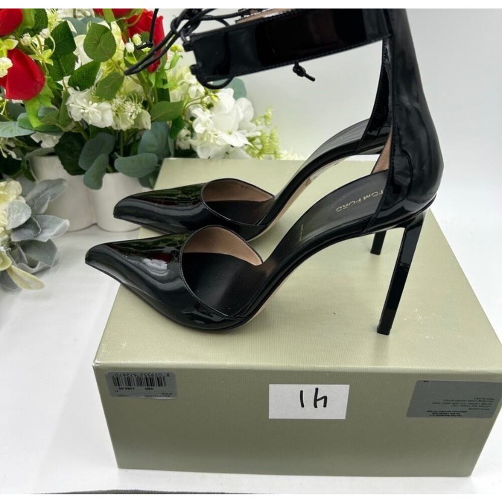 Tom Ford Black Patent Leather Women ankle tie 105 mm pumps size 41 made Italy - Picture 8 of 16